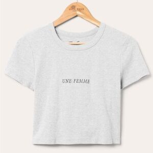 NWT Gray Cropped T-Shirt with 'UNE FEMME' Print